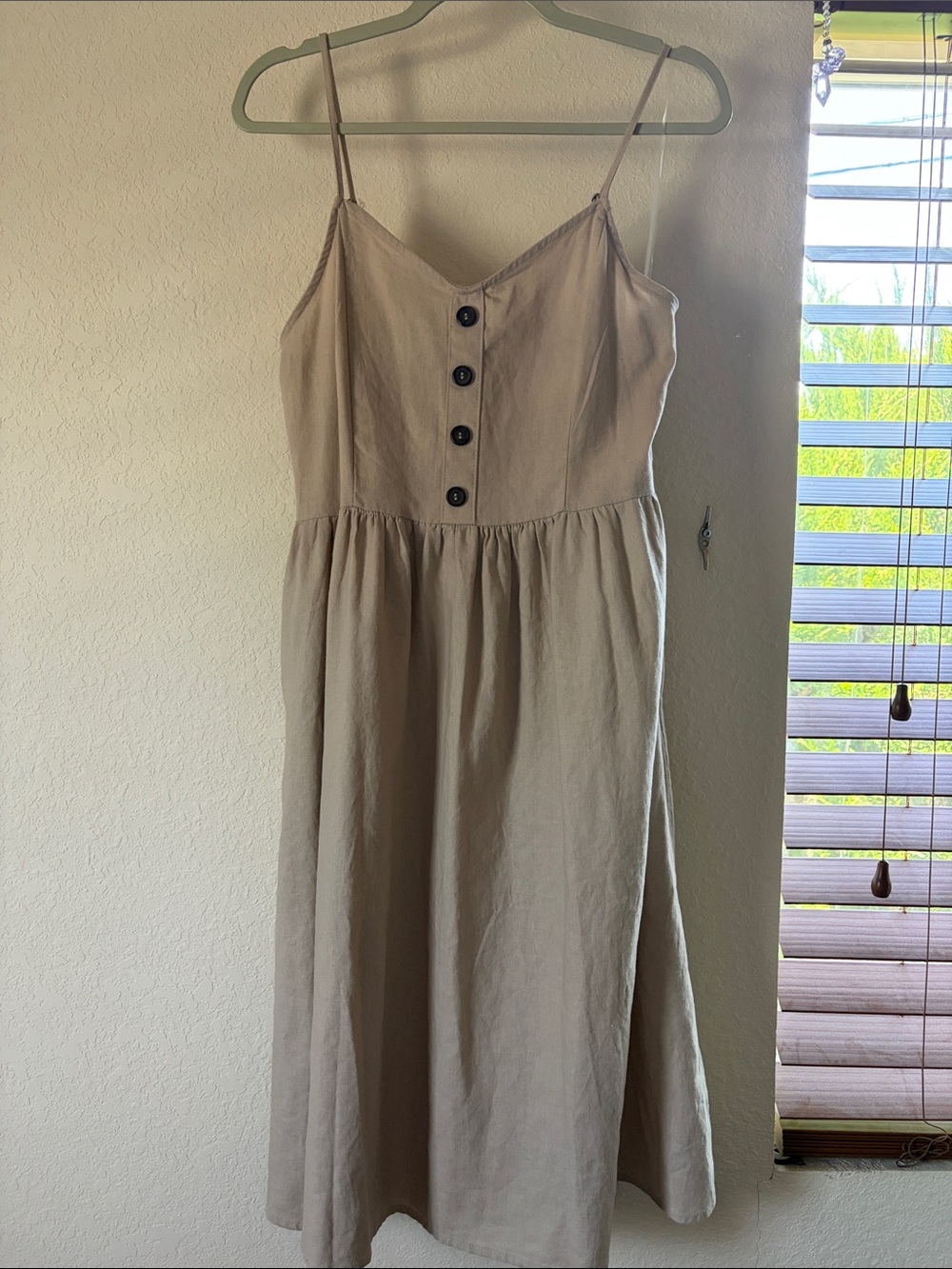 J for Justify Beige Spaghetti-Strap Midi Dress with Buttons